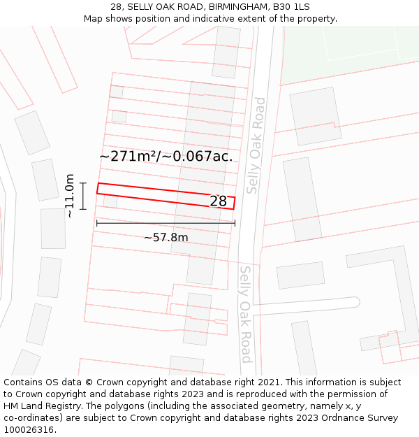 28, SELLY OAK ROAD, BIRMINGHAM, B30 1LS: Plot and title map