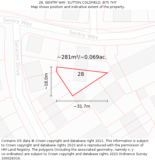 28, SENTRY WAY, SUTTON COLDFIELD, B75 7HT: Plot and title map