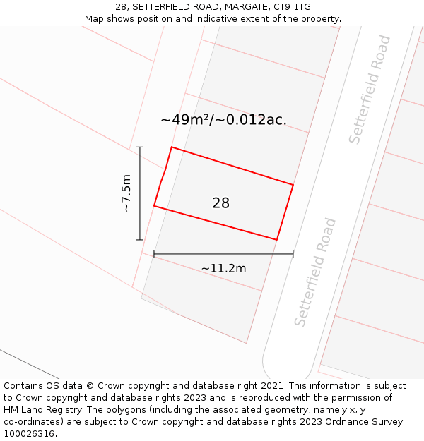 28, SETTERFIELD ROAD, MARGATE, CT9 1TG: Plot and title map