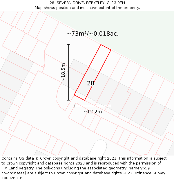 28, SEVERN DRIVE, BERKELEY, GL13 9EH: Plot and title map