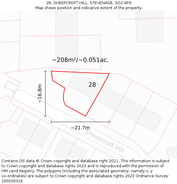 28, SHEEPCROFT HILL, STEVENAGE, SG2 9PS: Plot and title map