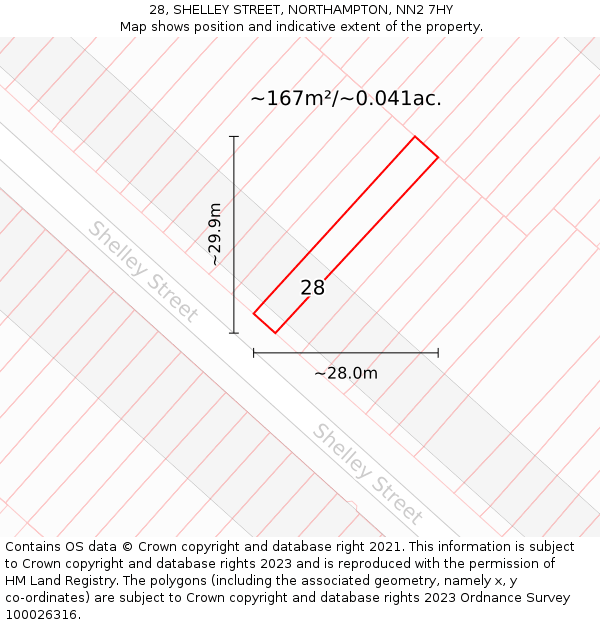 28, SHELLEY STREET, NORTHAMPTON, NN2 7HY: Plot and title map