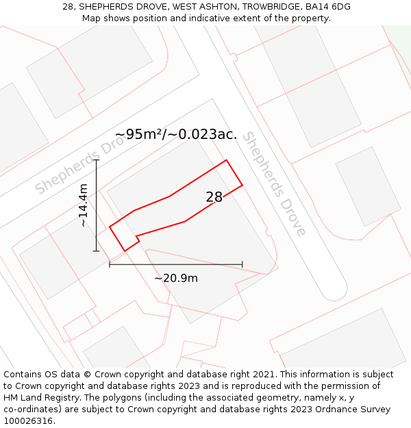 28, SHEPHERDS DROVE, WEST ASHTON, TROWBRIDGE, BA14 6DG: Plot and title map