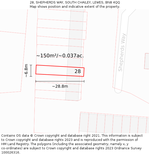 28, SHEPHERDS WAY, SOUTH CHAILEY, LEWES, BN8 4QQ: Plot and title map