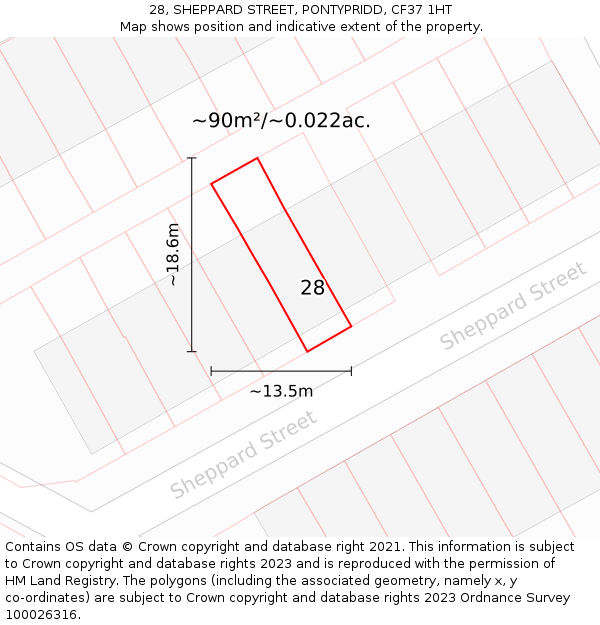 28, SHEPPARD STREET, PONTYPRIDD, CF37 1HT: Plot and title map