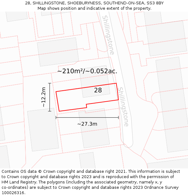 28, SHILLINGSTONE, SHOEBURYNESS, SOUTHEND-ON-SEA, SS3 8BY: Plot and title map