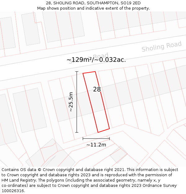 28, SHOLING ROAD, SOUTHAMPTON, SO19 2ED: Plot and title map