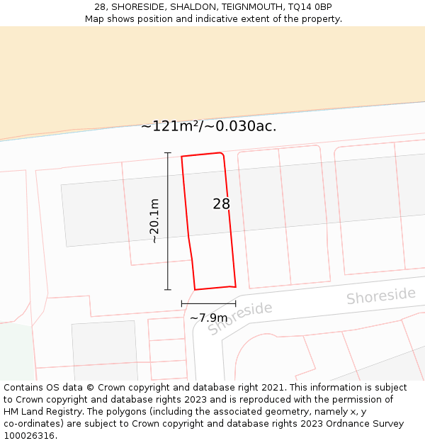 28, SHORESIDE, SHALDON, TEIGNMOUTH, TQ14 0BP: Plot and title map