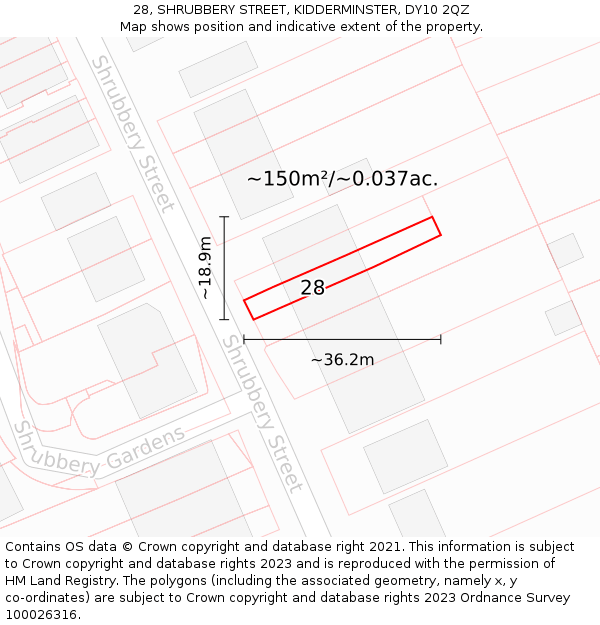 28, SHRUBBERY STREET, KIDDERMINSTER, DY10 2QZ: Plot and title map