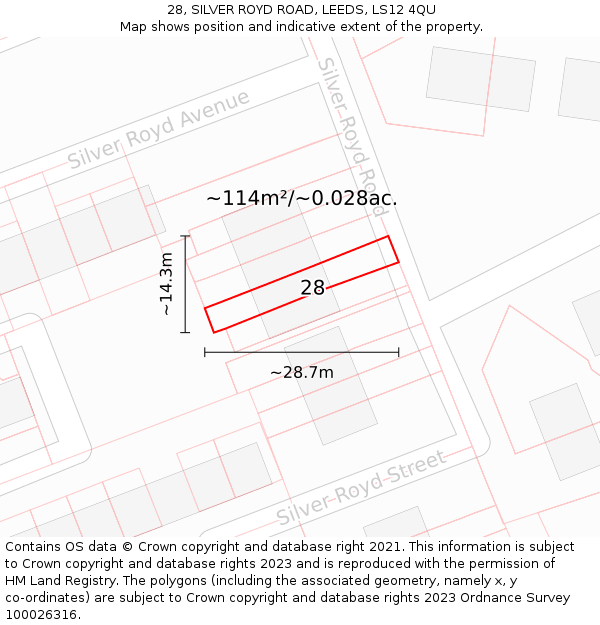 28, SILVER ROYD ROAD, LEEDS, LS12 4QU: Plot and title map