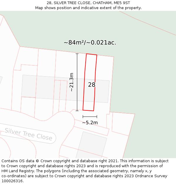 28, SILVER TREE CLOSE, CHATHAM, ME5 9ST: Plot and title map