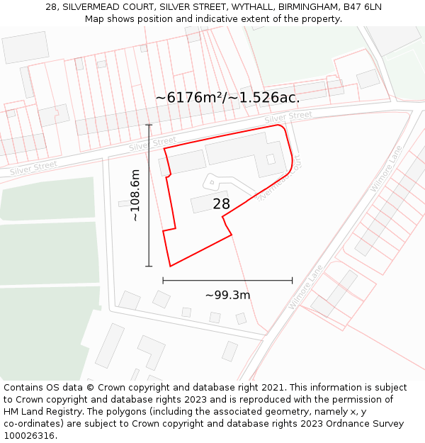 28, SILVERMEAD COURT, SILVER STREET, WYTHALL, BIRMINGHAM, B47 6LN: Plot and title map