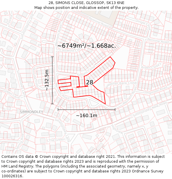 28, SIMONS CLOSE, GLOSSOP, SK13 6NE: Plot and title map