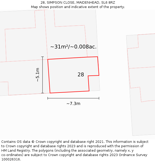 28, SIMPSON CLOSE, MAIDENHEAD, SL6 8RZ: Plot and title map