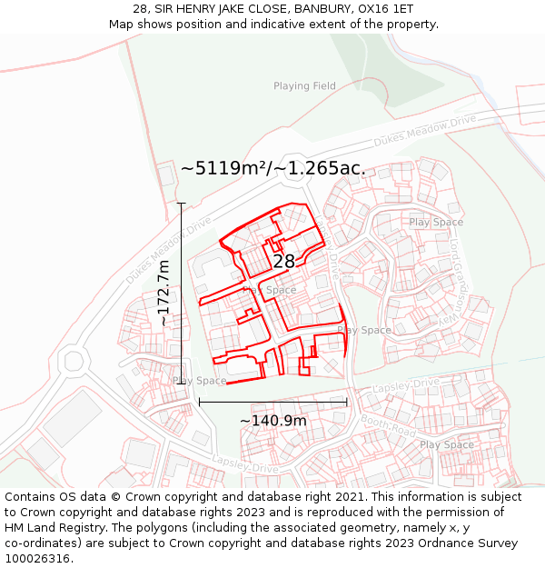 28, SIR HENRY JAKE CLOSE, BANBURY, OX16 1ET: Plot and title map