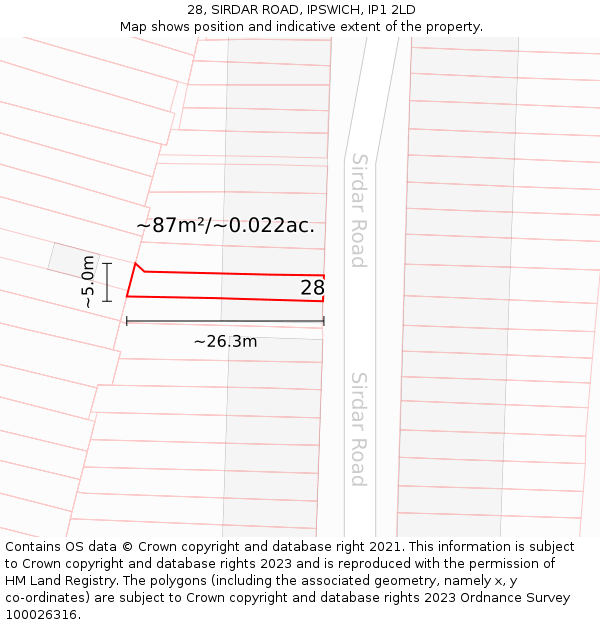 28, SIRDAR ROAD, IPSWICH, IP1 2LD: Plot and title map
