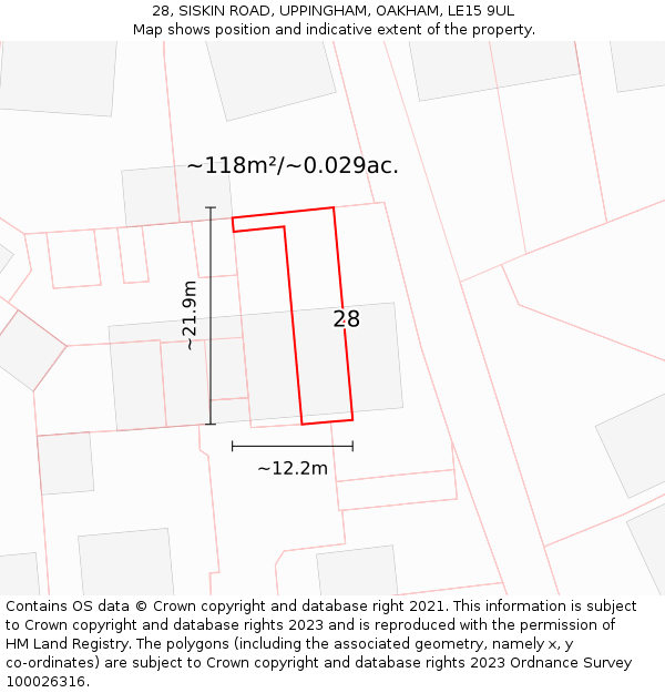 28, SISKIN ROAD, UPPINGHAM, OAKHAM, LE15 9UL: Plot and title map