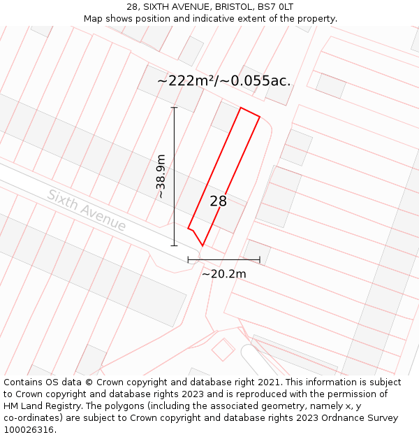 28, SIXTH AVENUE, BRISTOL, BS7 0LT: Plot and title map