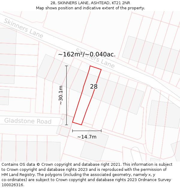 28, SKINNERS LANE, ASHTEAD, KT21 2NR: Plot and title map