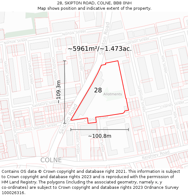 28, SKIPTON ROAD, COLNE, BB8 0NH: Plot and title map
