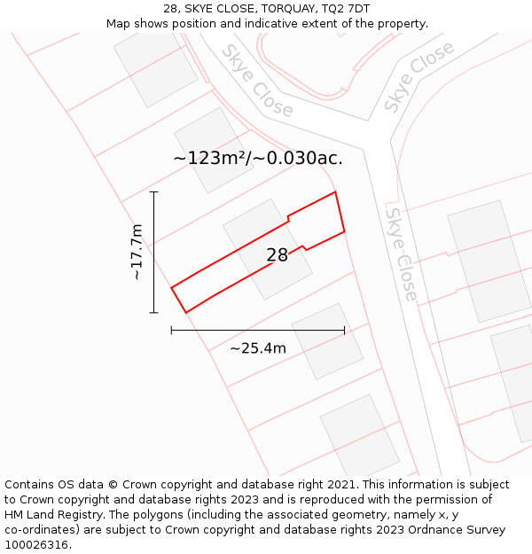 28, SKYE CLOSE, TORQUAY, TQ2 7DT: Plot and title map