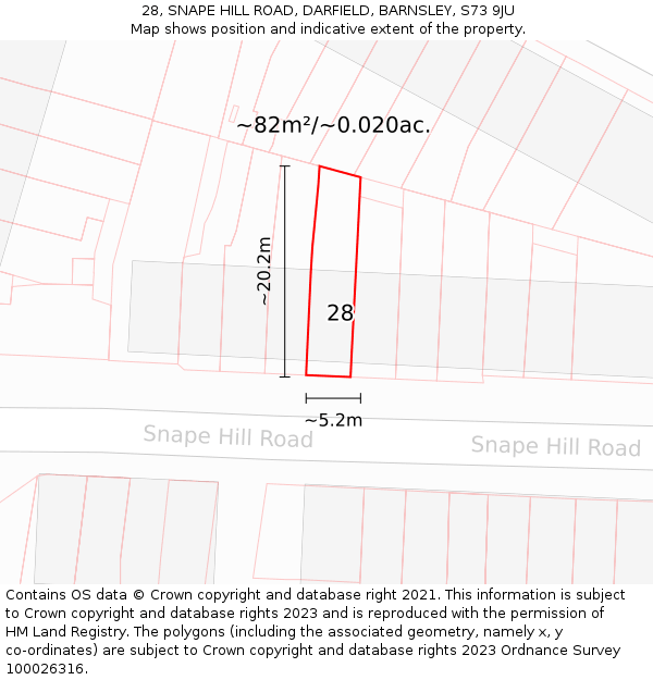 28, SNAPE HILL ROAD, DARFIELD, BARNSLEY, S73 9JU: Plot and title map