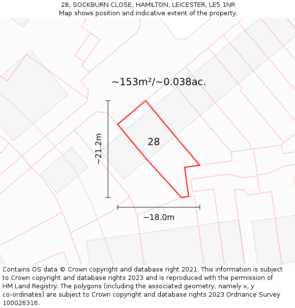 28, SOCKBURN CLOSE, HAMILTON, LEICESTER, LE5 1NR: Plot and title map