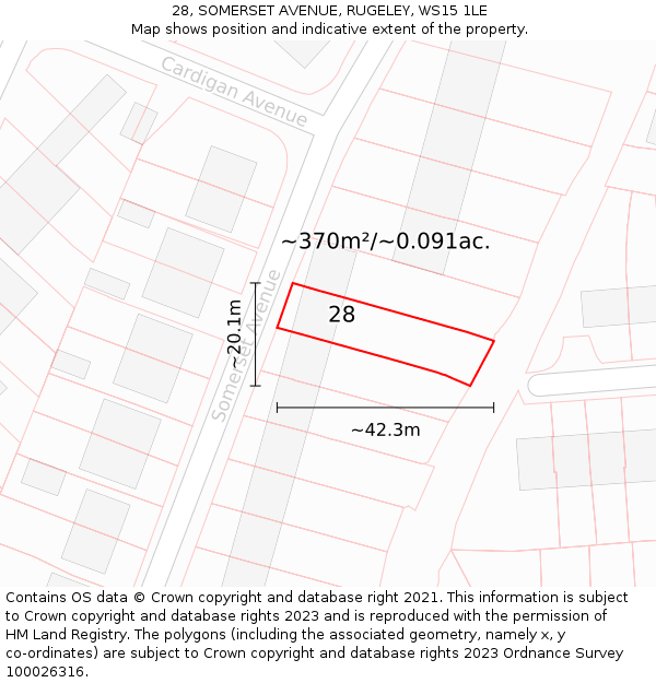 28, SOMERSET AVENUE, RUGELEY, WS15 1LE: Plot and title map