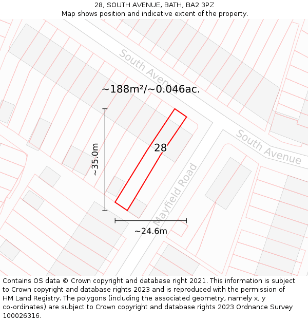 28, SOUTH AVENUE, BATH, BA2 3PZ: Plot and title map