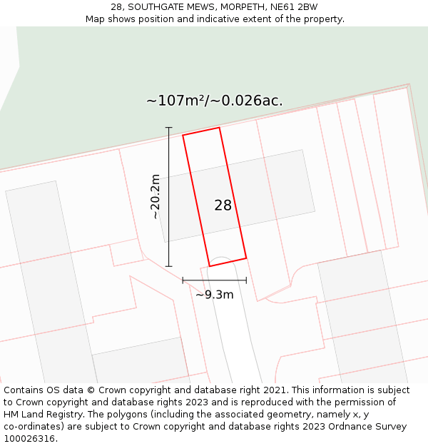28, SOUTHGATE MEWS, MORPETH, NE61 2BW: Plot and title map