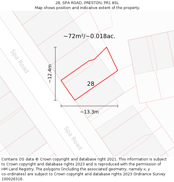 28, SPA ROAD, PRESTON, PR1 8SL: Plot and title map