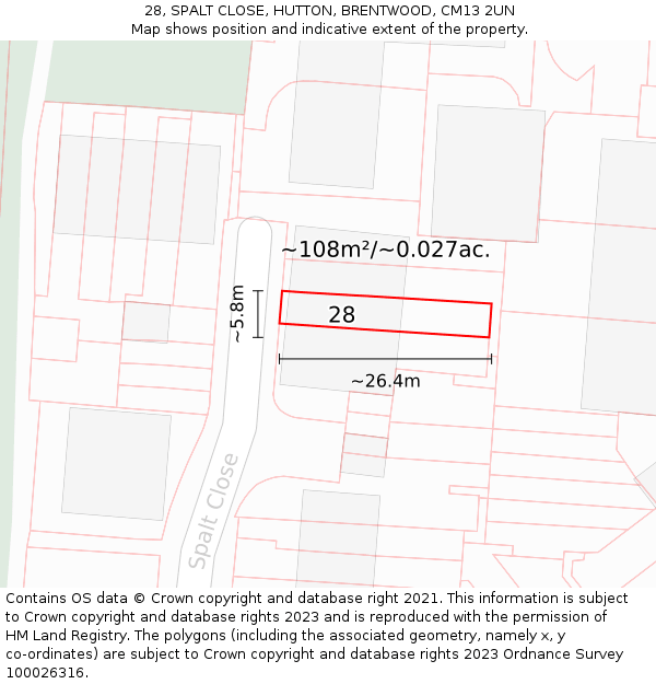 28, SPALT CLOSE, HUTTON, BRENTWOOD, CM13 2UN: Plot and title map