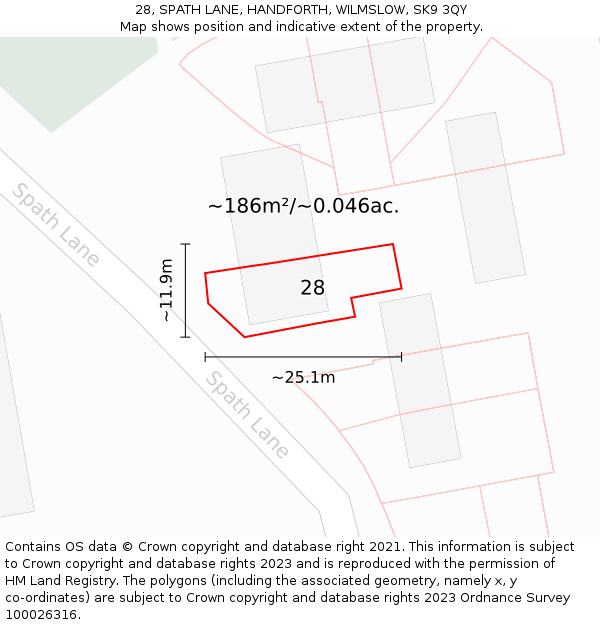 28, SPATH LANE, HANDFORTH, WILMSLOW, SK9 3QY: Plot and title map