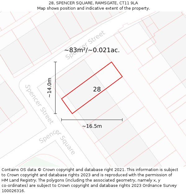 28, SPENCER SQUARE, RAMSGATE, CT11 9LA: Plot and title map