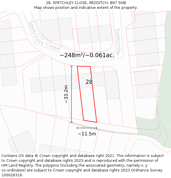 28, SPETCHLEY CLOSE, REDDITCH, B97 5NB: Plot and title map
