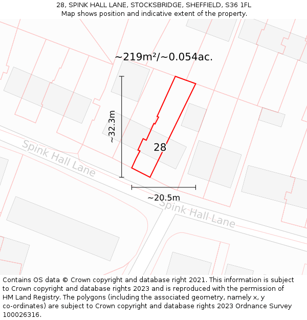28, SPINK HALL LANE, STOCKSBRIDGE, SHEFFIELD, S36 1FL: Plot and title map