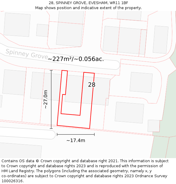 28, SPINNEY GROVE, EVESHAM, WR11 1BF: Plot and title map