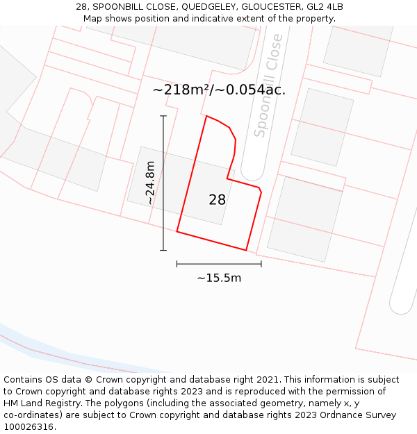 28, SPOONBILL CLOSE, QUEDGELEY, GLOUCESTER, GL2 4LB: Plot and title map