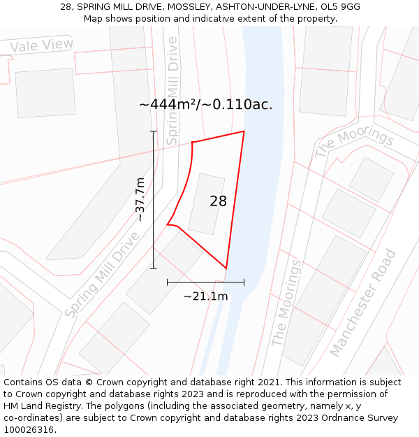 28, SPRING MILL DRIVE, MOSSLEY, ASHTON-UNDER-LYNE, OL5 9GG: Plot and title map