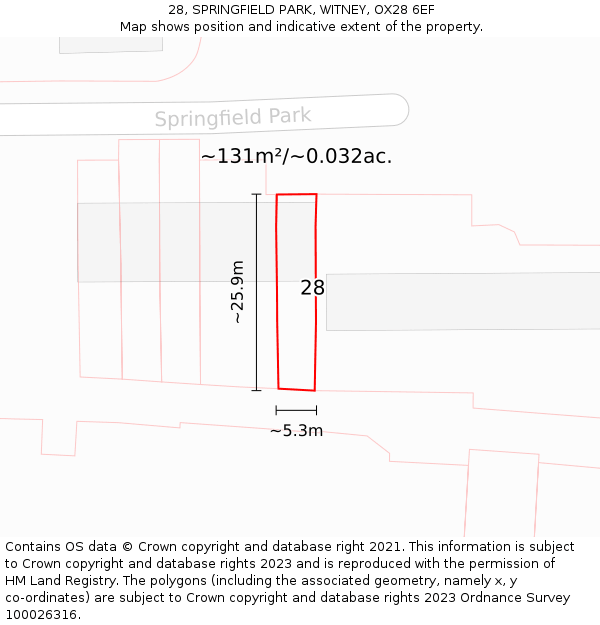 28, SPRINGFIELD PARK, WITNEY, OX28 6EF: Plot and title map