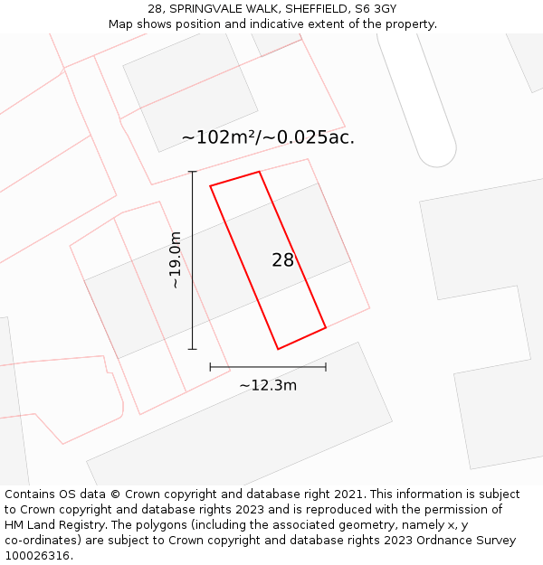 28, SPRINGVALE WALK, SHEFFIELD, S6 3GY: Plot and title map