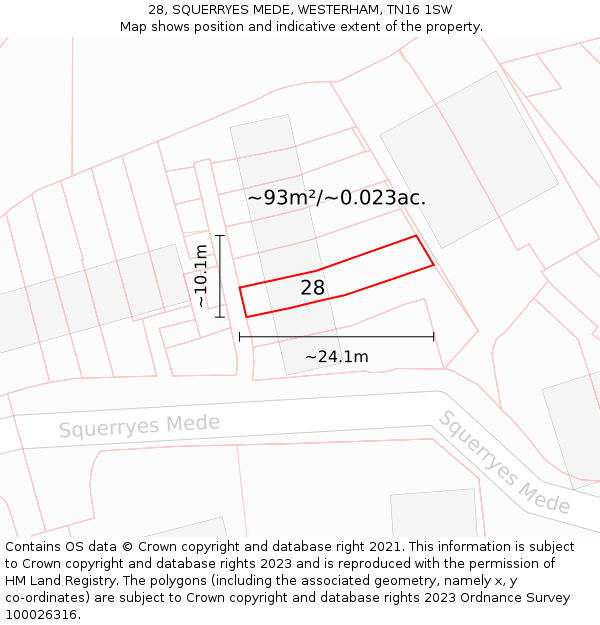 28, SQUERRYES MEDE, WESTERHAM, TN16 1SW: Plot and title map