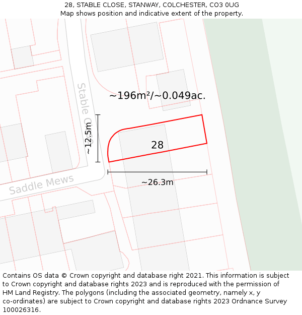 28, STABLE CLOSE, STANWAY, COLCHESTER, CO3 0UG: Plot and title map