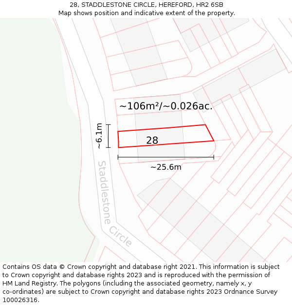 28, STADDLESTONE CIRCLE, HEREFORD, HR2 6SB: Plot and title map