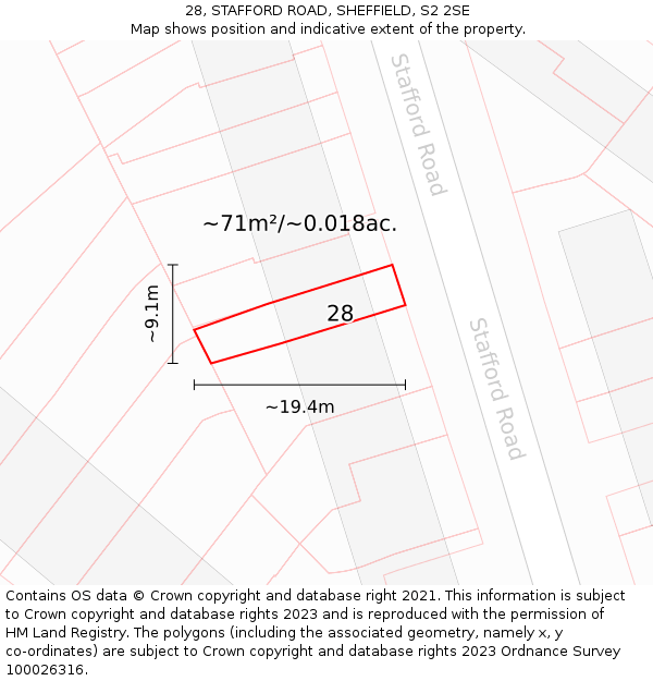 28, STAFFORD ROAD, SHEFFIELD, S2 2SE: Plot and title map