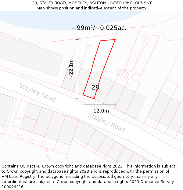 28, STALEY ROAD, MOSSLEY, ASHTON-UNDER-LYNE, OL5 9NT: Plot and title map