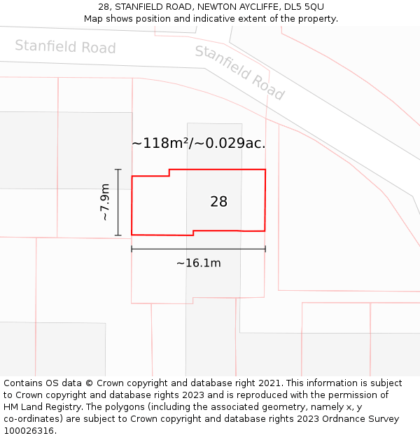 28, STANFIELD ROAD, NEWTON AYCLIFFE, DL5 5QU: Plot and title map