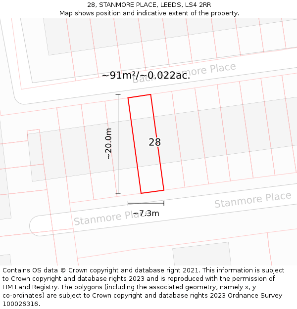 28, STANMORE PLACE, LEEDS, LS4 2RR: Plot and title map