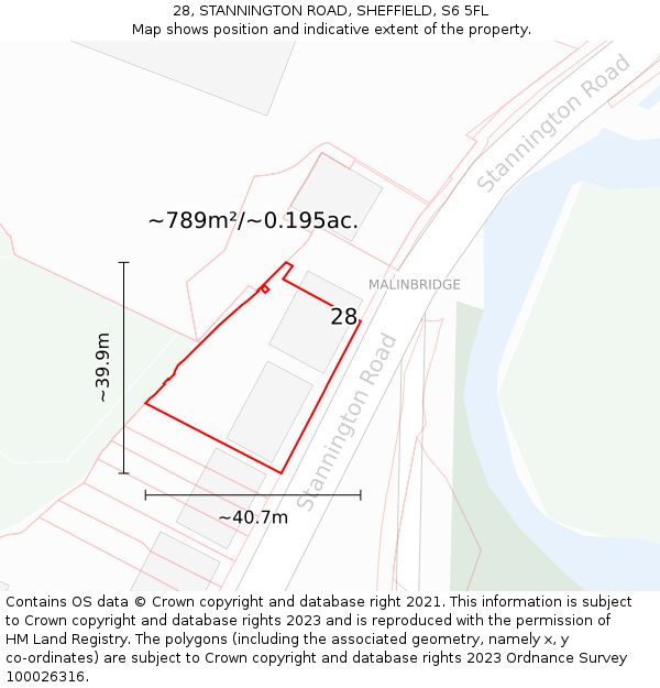28, STANNINGTON ROAD, SHEFFIELD, S6 5FL: Plot and title map