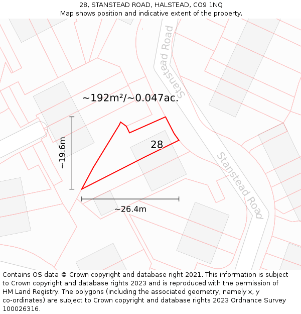 28, STANSTEAD ROAD, HALSTEAD, CO9 1NQ: Plot and title map